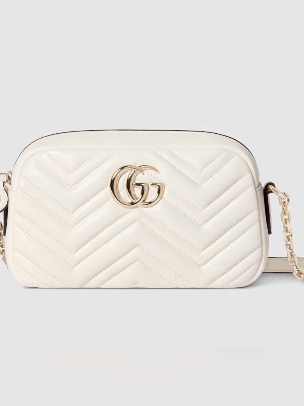 Gucci Cream Quilted GG Marmont Crossbody Bag with Gold Hardware